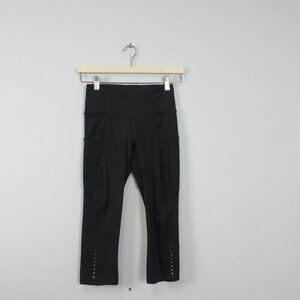 Lululemon Fast & Free Crop 19" Leggings Women's 4 Black Running Side Pockets 148
